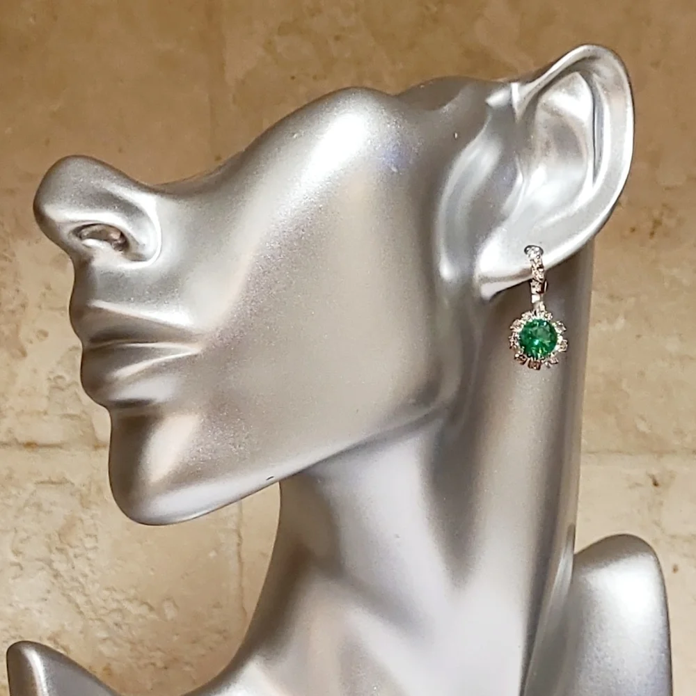 Vintage Green Crystal Rhinestone Lever back Earrings